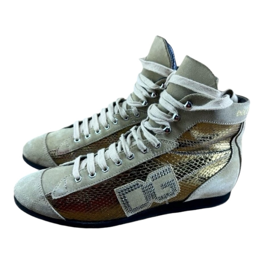Dolce Gabbana  Suede Leather Gold Sneakers Trainers 39 / 8 a 8.5